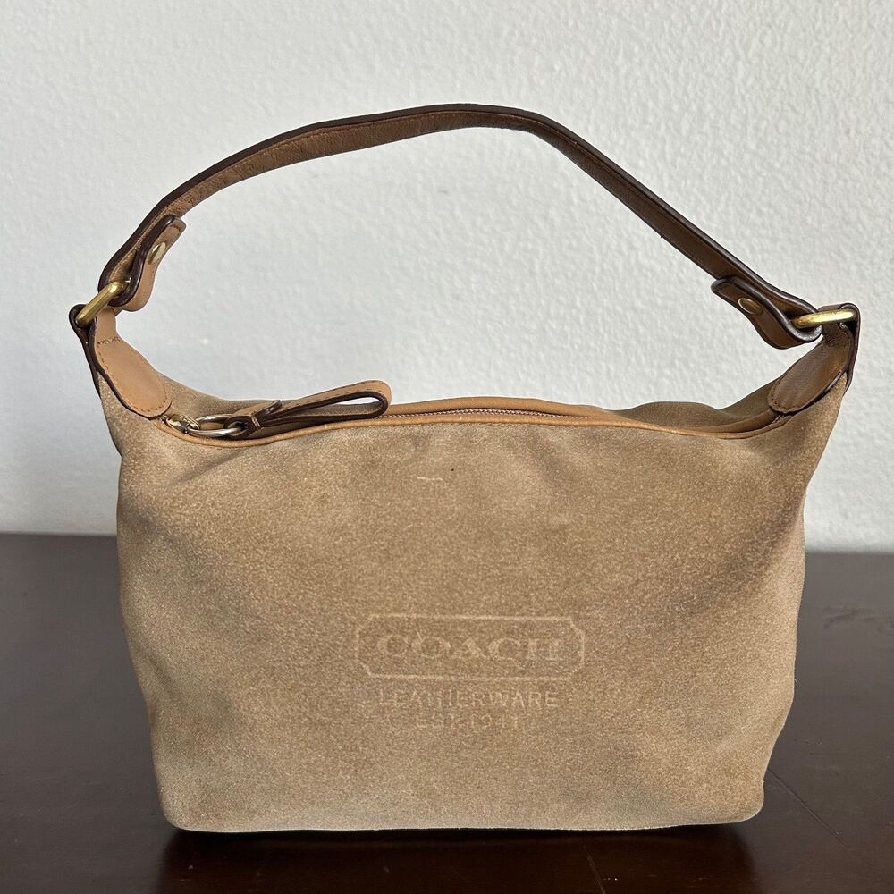 Coach Vintage Suede Leather Hobo Baguette Shoulder Bag Purse Tan Brown Y2K Mini